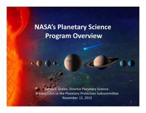 NASA's Planetary Science Program Overview