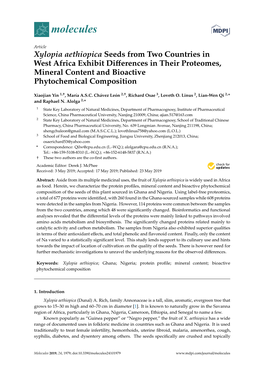 Xylopia Aethiopica Seeds from Two Countries in West Africa Exhibit Diﬀerences in Their Proteomes, Mineral Content and Bioactive Phytochemical Composition