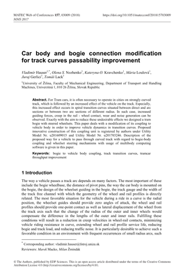 Car Body and Bogie Connection Modification for Track Curves Passability Improvement