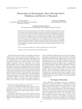 Dissociation in Posttraumatic Stress Disorder Part I: Definitions and Review of Research