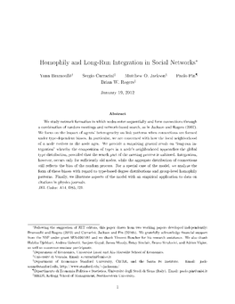 Homophily and Long-Run Integration in Social Networks∗