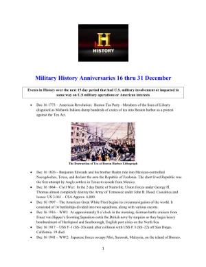 Military History Anniversaries 16 Thru 31 December