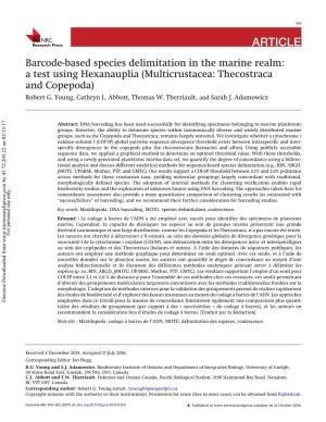 Barcode-Based Species Delimitation in the Marine Realm: a Test Using Hexanauplia (Multicrustacea: Thecostraca and Copepoda) Robert G