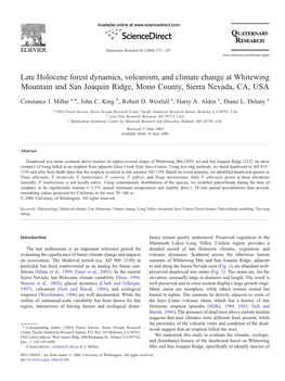 Late Holocene Forest Dynamics, Volcanism, and Climate Change at Whitewing Mountain and San Joaquin Ridge, Mono County, Sierra Nevada, CA, USA ⁎ Constance I