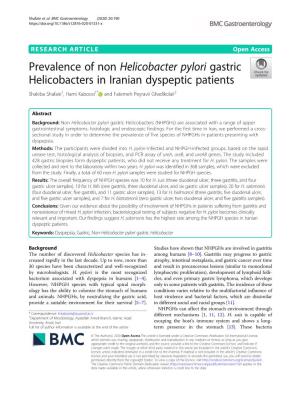 Helicobacter Pylori Gastric Helicobacters in Iranian Dyspeptic Patients Shakiba Shafaie1, Hami Kaboosi1* and Fatemeh Peyravii Ghadikolaii2