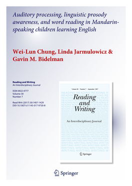 Auditory Processing, Linguistic Prosody Awareness, and Word Reading in Mandarin- Speaking Children Learning English