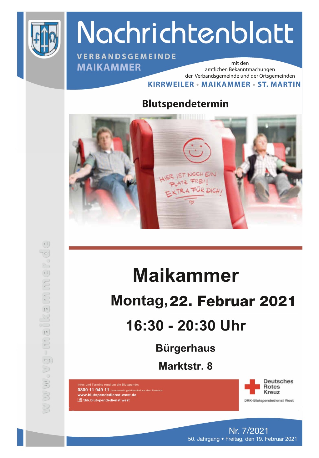 Nachrichtenblatt Verbandsgemeinde Mit Den Maikammer Amtlichen Bekanntmachungen Der Verbandsgemeinde Und Der Ortsgemeinden Kirrweiler • Maikammer • St