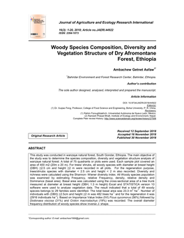 Woody Species Composition, Diversity and Vegetation Structure of Dry Afromontane Forest, Ethiopia