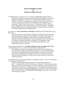 Précis of Published Articles of Ernest E. Larkin, O.Carm