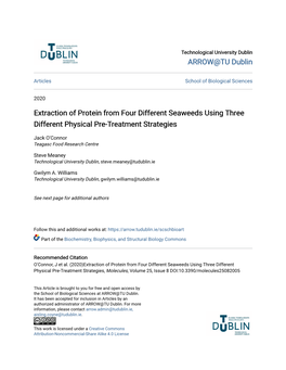 Extraction of Protein from Four Different Seaweeds Using Three Different Physical Pre-Treatment Strategies