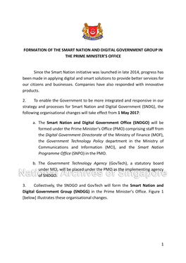 Formation of the Smart Nation and Digital Government Group in the Prime Minister’S Office