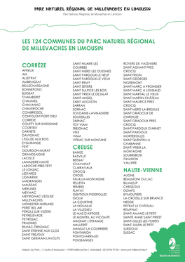 Les 124 Communes Du Parc Naturel Régional De Millevaches En Limousin