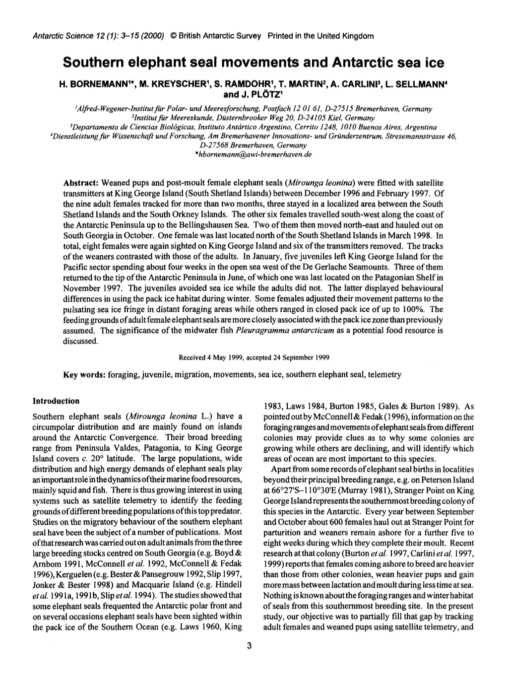 Southern Elephant Seal Movements and Antarctic Sea Ice H