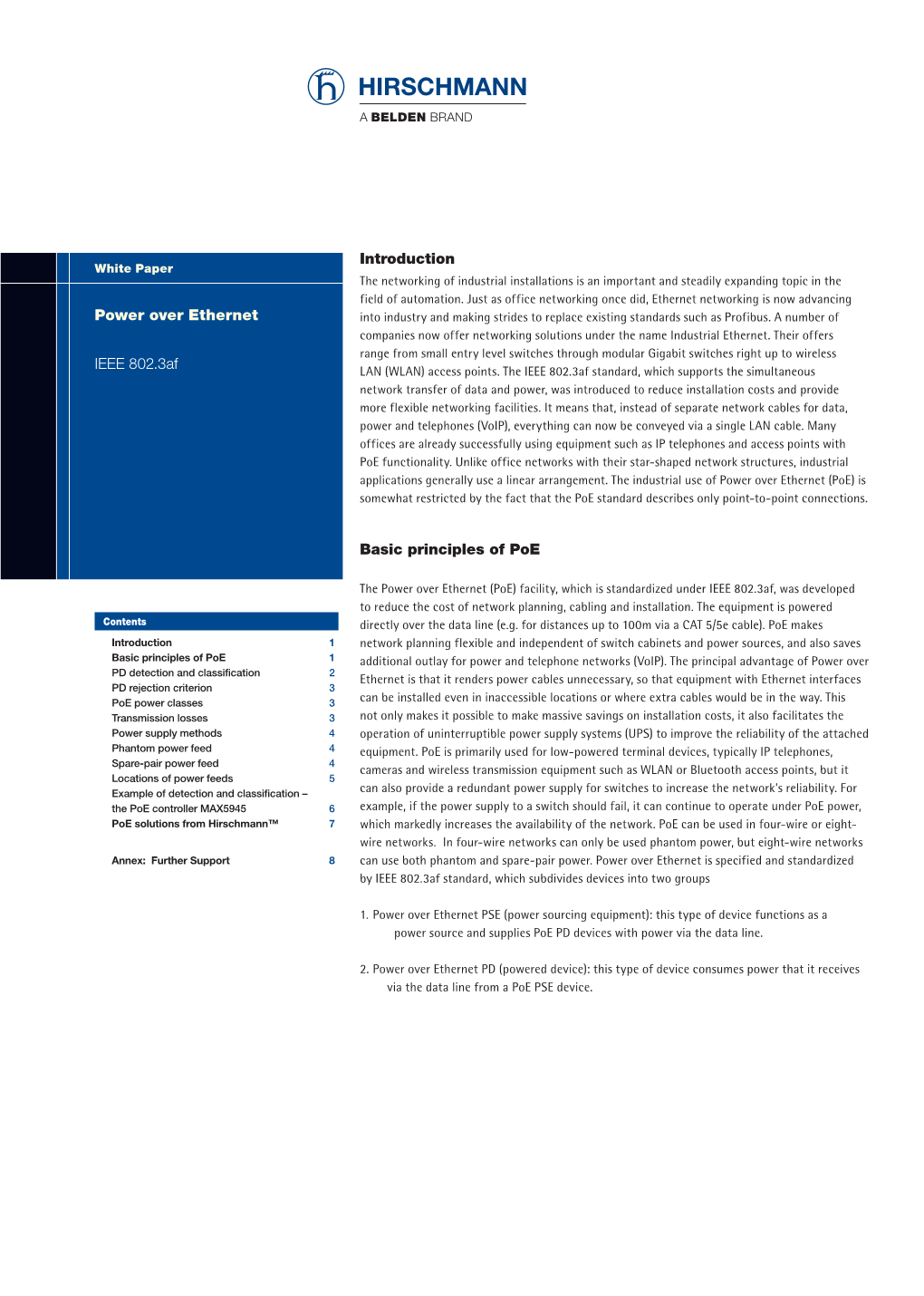 Introduction Basic Principles of Poe Power Over Ethernet IEEE 802.3Af