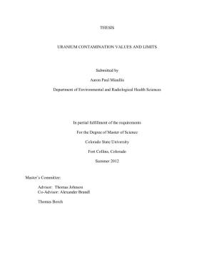 THESIS URANIUM CONTAMINATION VALUES and LIMITS Submitted By