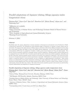 Parallel Adaptations of Japanese Whiting, Sillago Japonica Under Temperature Stress