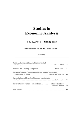 Studies in Economic Analysis, Forthcoming