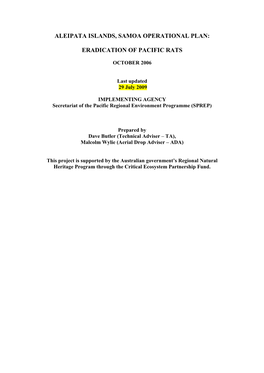 Butler, D.J.And Wylie, M. 2009. Aleipata Islands, Samoa