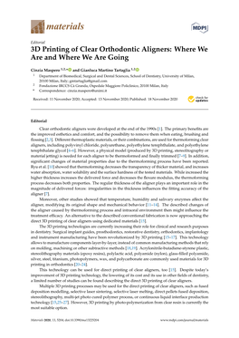 3D Printing of Clear Orthodontic Aligners: Where We Are and Where We Are Going