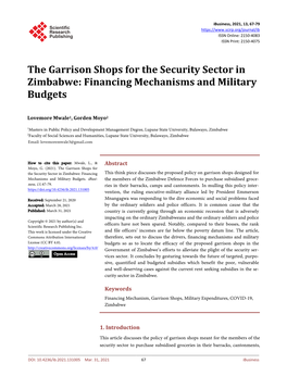 The Garrison Shops for the Security Sector in Zimbabwe: Financing Mechanisms and Military Budgets