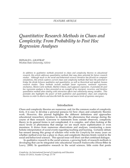 Quantitative Research Methods in Chaos and Complexity: from Probability to Post Hoc Regression Analyses