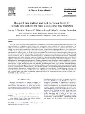 Disequilibrium Melting and Melt Migration Driven by Impacts: Implications for Rapid Planetesimal Core Formation