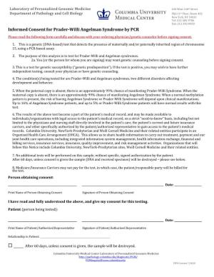 Informed Consent for Prader-Willi Angelman Syndrome By