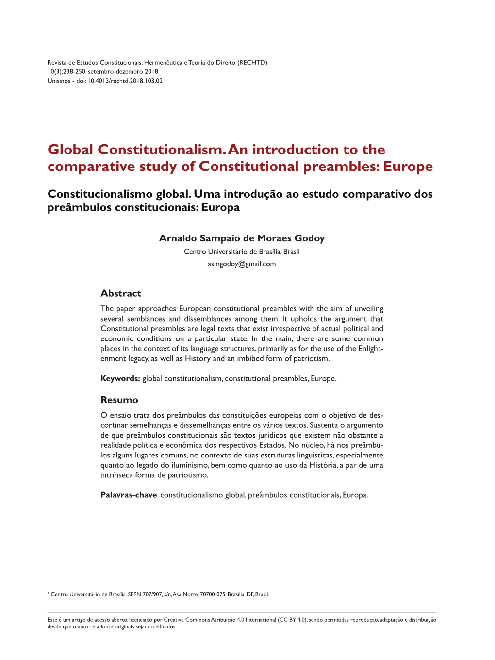 Global Constitutionalism. an Introduction to the Comparative Study of Constitutional Preambles: Europe