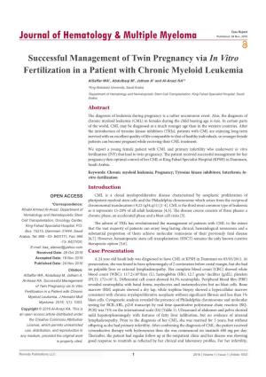 Successful Management of Twin Pregnancy Via in Vitro Fertilization in a Patient with Chronic Myeloid Leukemia