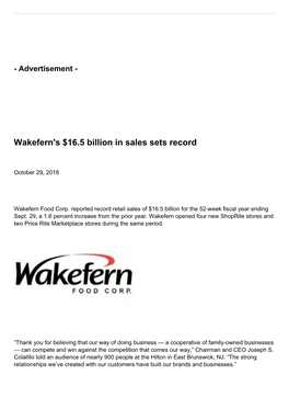 Wakefern's $16.5 Billion in Sales Sets Record