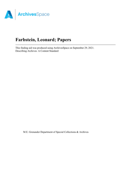 Farbstein, Leonard; Papers Apap245