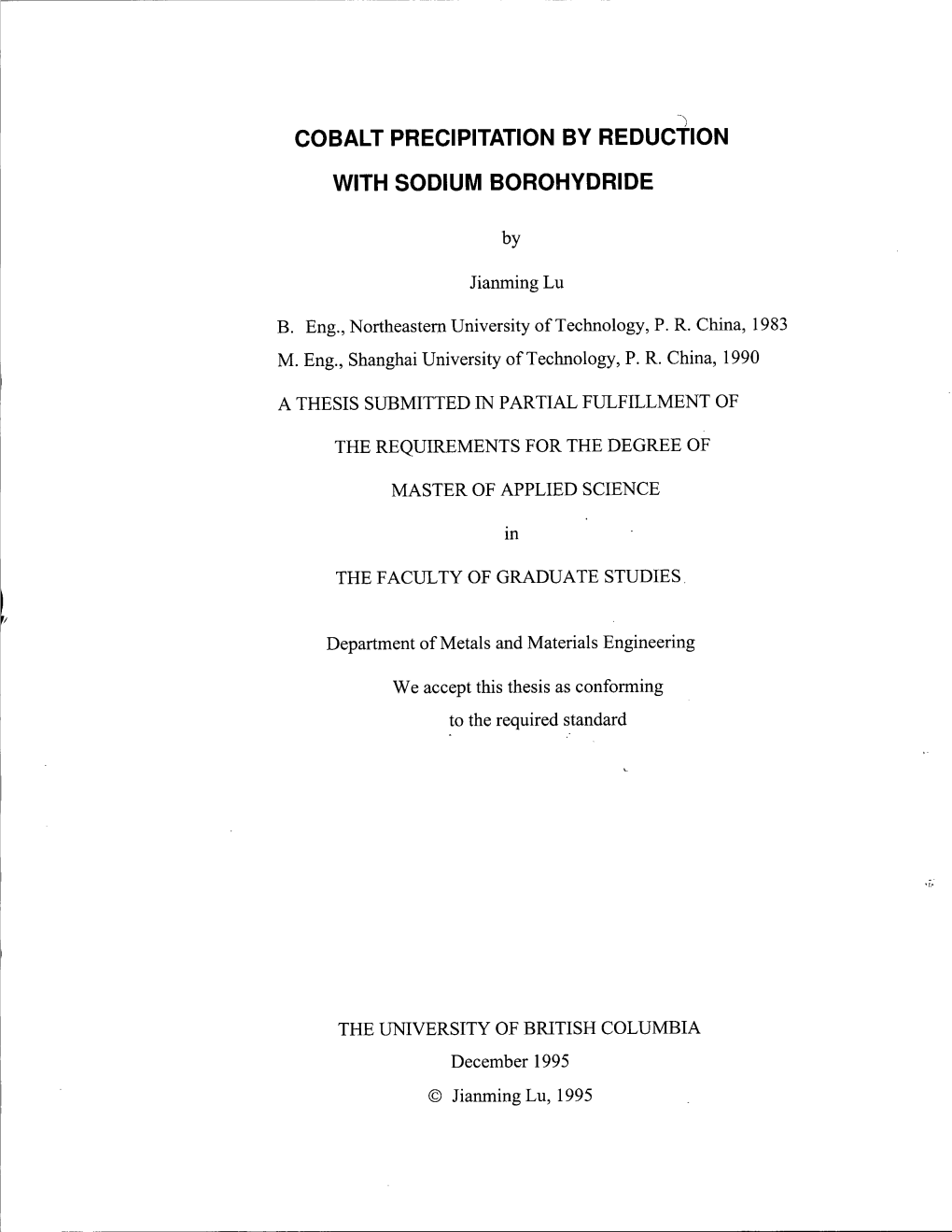 Cobalt Precipitation by Reduction with Sodium