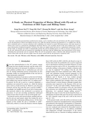 A Study on Physical Properties of Mortar Mixed with Fly-Ash As Functions of Mill Types and Milling Times