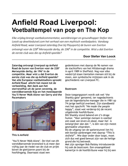 Anfield Road Liverpool: Voetbaltempel Van Pop En the Kop