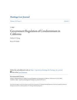 Government Regulation of Condominium in California Herbert E