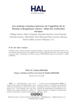 Les Maisons Romaines Précoces De L'oppidum De La Sioutat À Roquelaure (Gers): Bilan Des Recherches Récentes