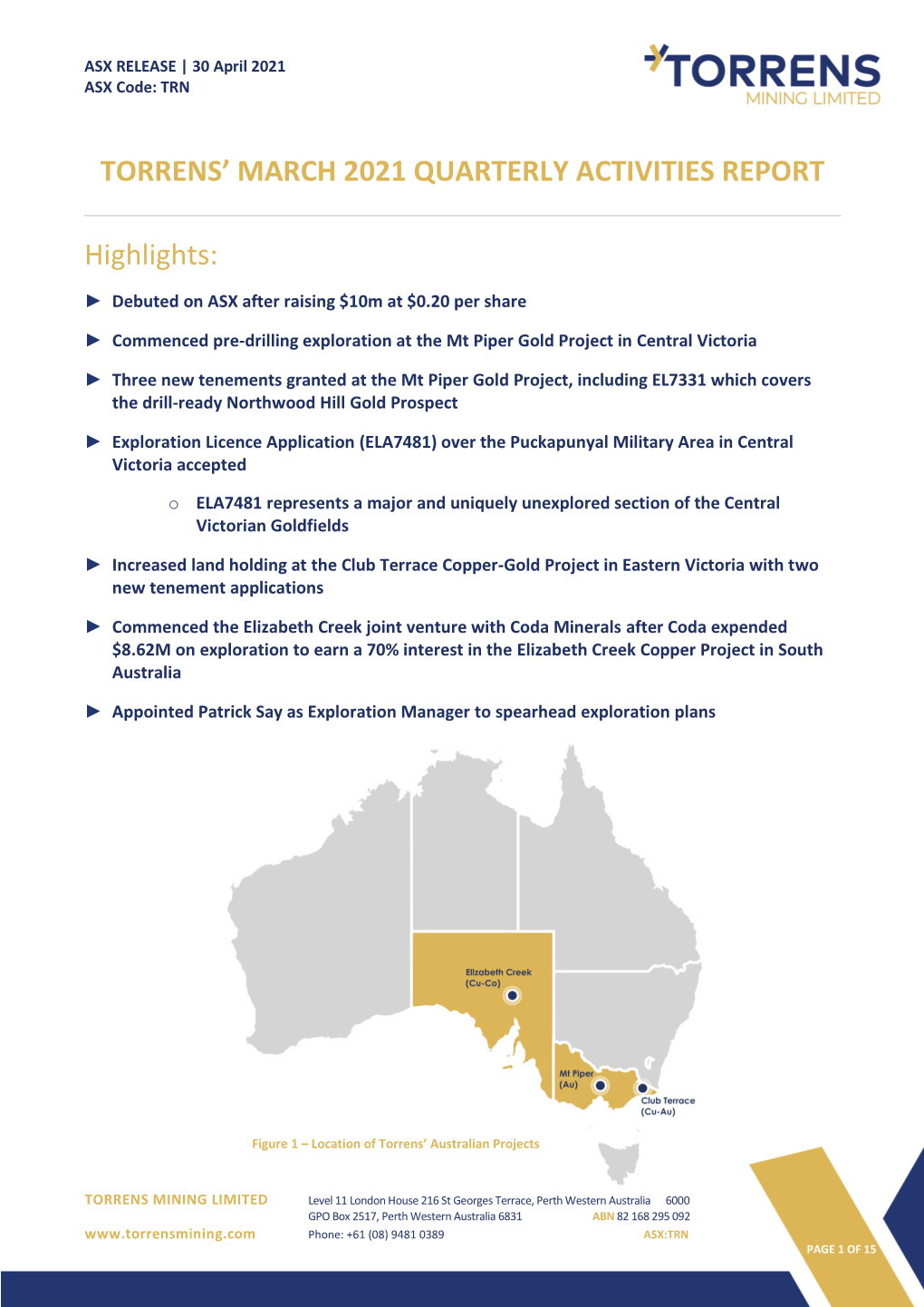 March 2021 Quarterly Activities Report