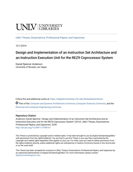 Design and Implementation of an Instruction Set Architecture and an Instruction Execution Unit for the REZ9 Coprocessor System