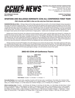 2002-03 CCHA All-Conference Release