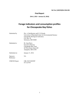 Forage Indicators and Consumption Profiles for Chesapeake Bay Fishes