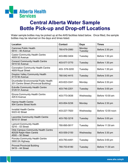 Central Alberta Water Sample Bottle Pick-Up and Drop-Off Locations