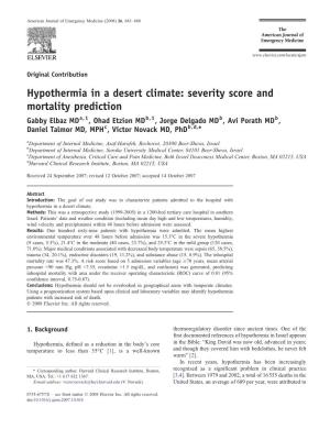 Hypothermia in a Desert Climate: Severity Score and Mortality Prediction