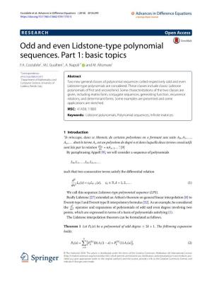 Odd and Even Lidstone-Type Polynomial Sequences. Part 1: Basic Topics F.A