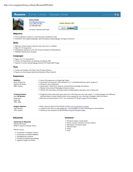 Resume / Cover Letter / Sample Code Updated May 2009