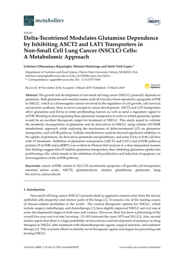 Delta-Tocotrienol Modulates Glutamine Dependence by Inhibiting ASCT2 and LAT1 Transporters in Non-Small Cell Lung Cancer (NSCLC) Cells: a Metabolomic Approach