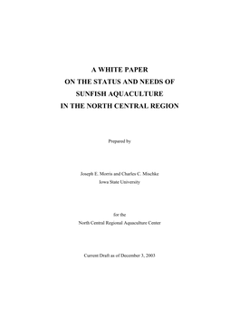 White Paper on the Status and Needs of Sunfish Aquaculture in the North Central Region