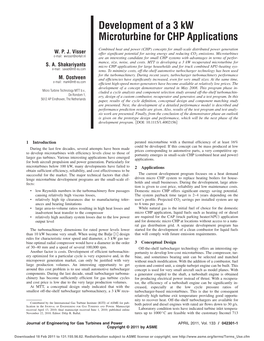 Development of a 3 Kw Microturbine for CHP Applications