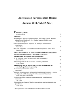 Australasian Parliamentary Review Autumn 2011, Vol. 27, No. 1