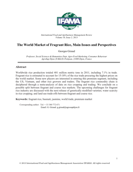 The World Market of Fragrant Rice, Main Issues and Perspectives