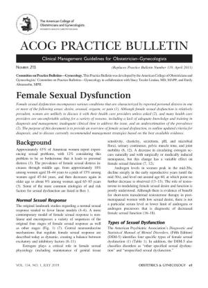 Practice Bulletin, Number 213, July 25, 2019, Female Sexual Dysfunction